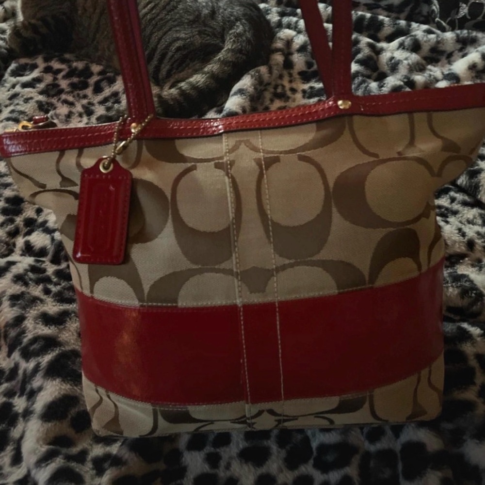 Stylish Red and Tan Tote Bag